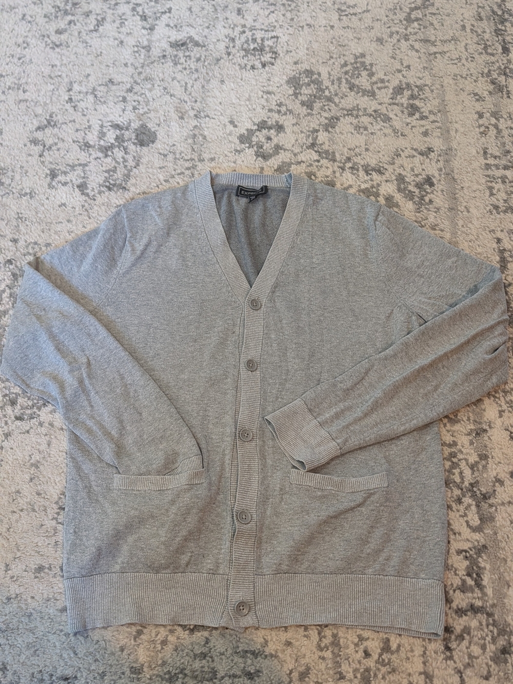 Express Light Gray V-Neck Button Cardigan Sweater